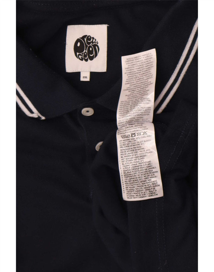 Pretty Green Mens Polo Shirt 2XL Navy Blue Striped Polyester