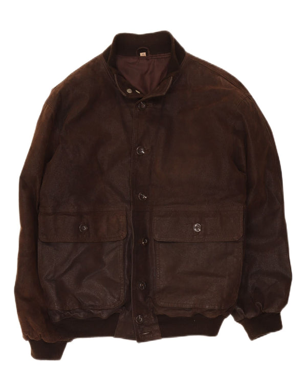 Vintage Mens Bomber Leather Jacket IT 48 Medium Brown