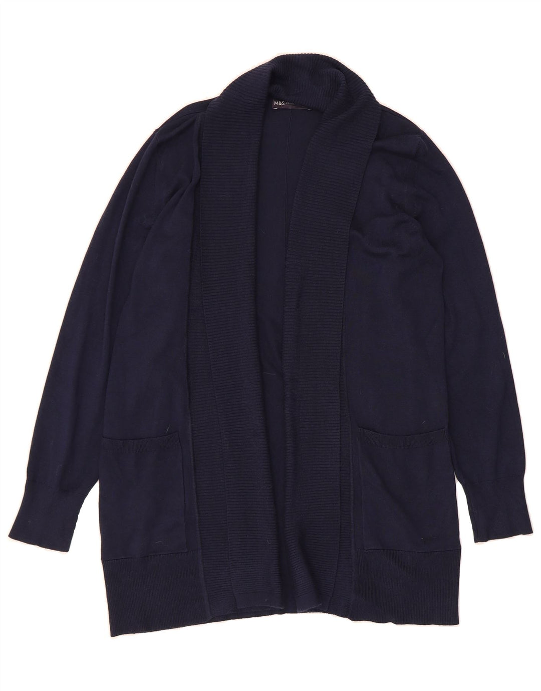 MARKS & SPENCER Womens Longline Cardigan Sweater UK 14 Medium Navy Blue Vintage Marks & Spencer and Second-Hand Marks & Spencer from Messina Hembry 