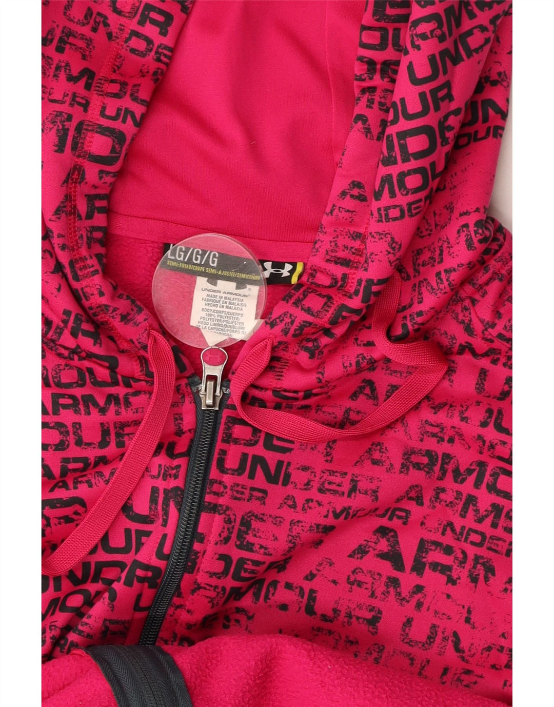 UNDER ARMOUR Womens Graphic Zip Hoodie Sweater UK 16 Large Pink Polyester