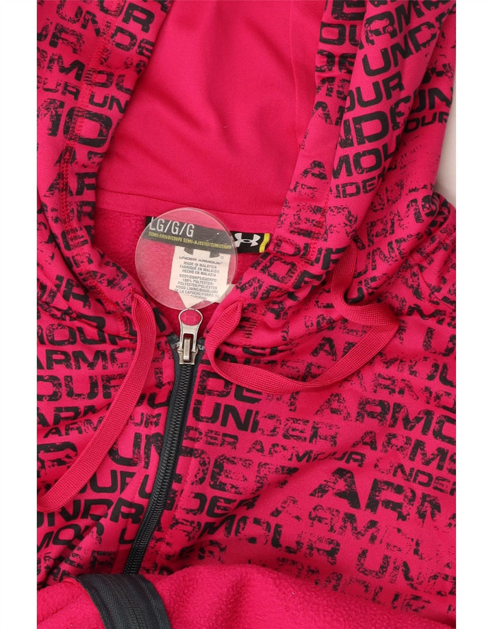 UNDER ARMOUR Womens Graphic Zip Hoodie Sweater UK 16 Large Pink Polyester