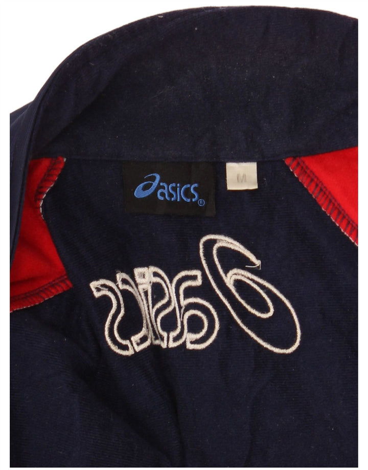 ASICS Mens Graphic Tracksuit Top Jacket Medium Navy Blue Colourblock