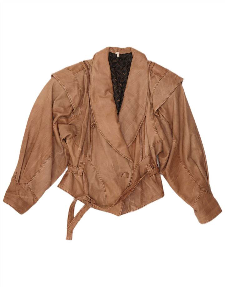 VINTAGE Womens Leather Jacket UK 14 Large Beige