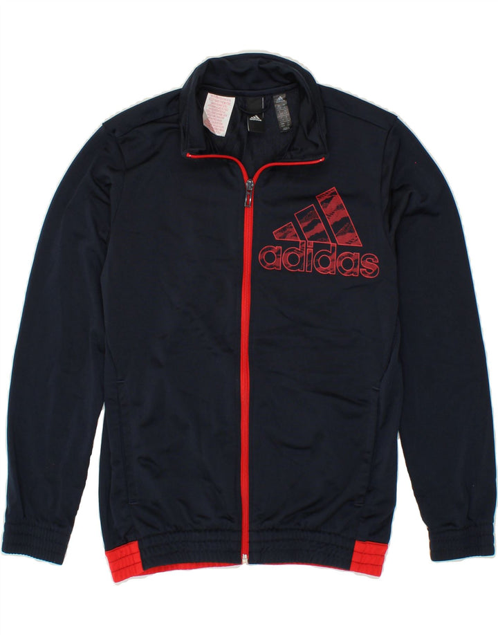 ADIDAS Boys Graphic Tracksuit Top Jacket 11-12 Years Navy Blue Polyester Vintage Adidas and Second-Hand Adidas from Messina Hembry 