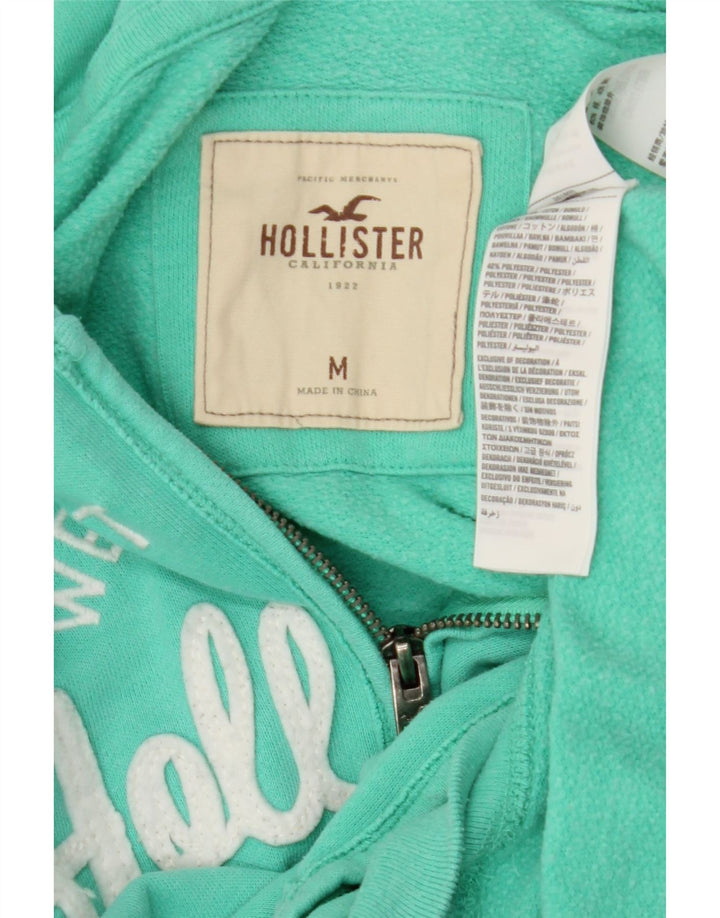 HOLLISTER Womens Graphic Zip Hoodie Sweater UK 14 Medium Turquoise Cotton