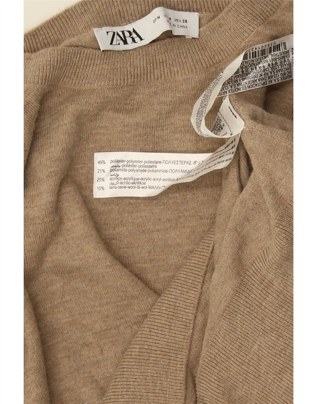 Zara Womens Crew Neck Jumper Sweater UK 14 Medium Beige Polyester