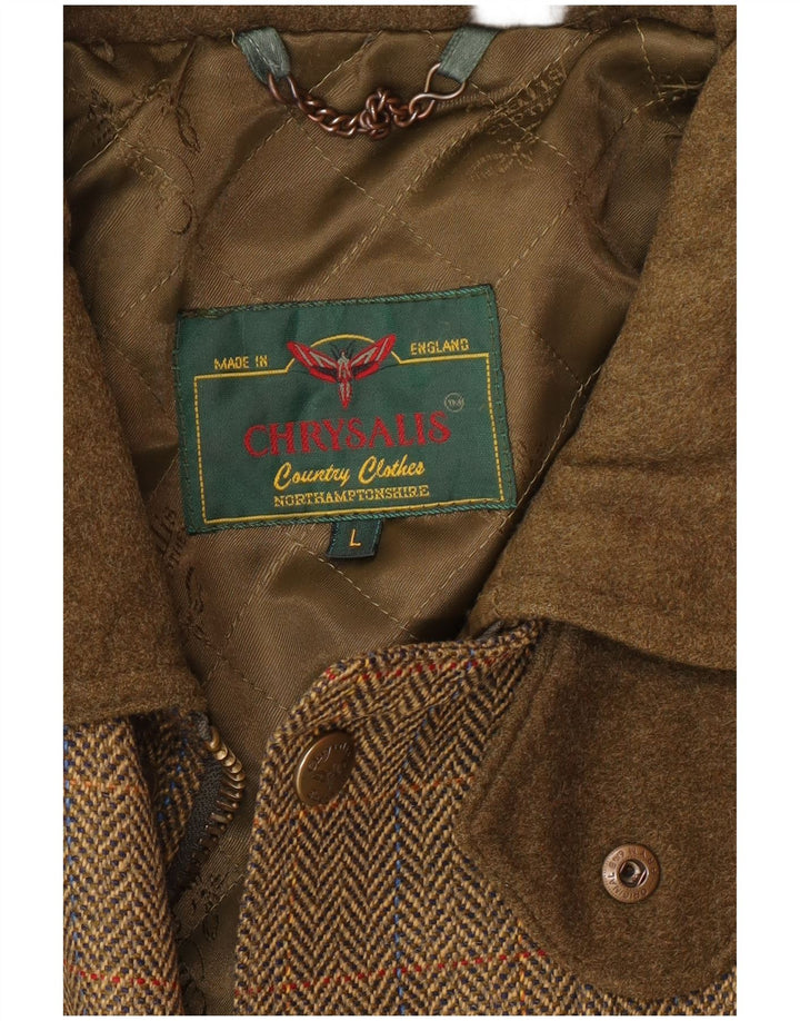 CHRYSALIS Mens Utility Jacket UK 40 Large Khaki Herringbone Wool Classic