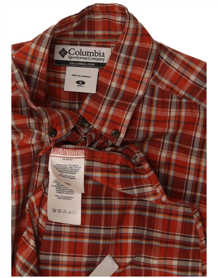 COLUMBIA Mens Short Sleeve Shirt Small Red Check Cotton