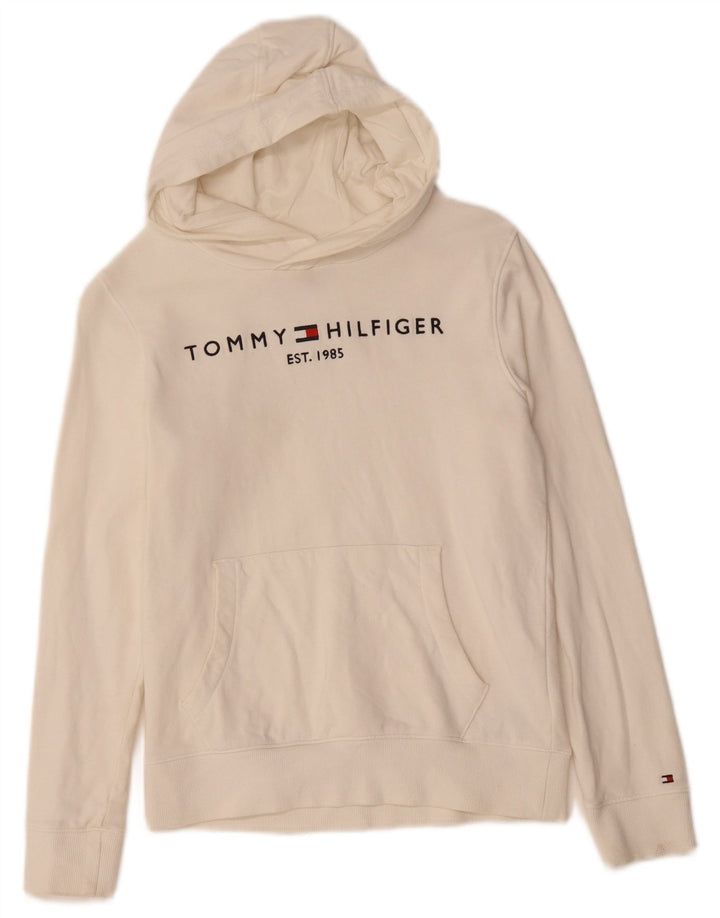 TOMMY HILFIGER Girls Graphic Hoodie Jumper 11-12 Years White Cotton