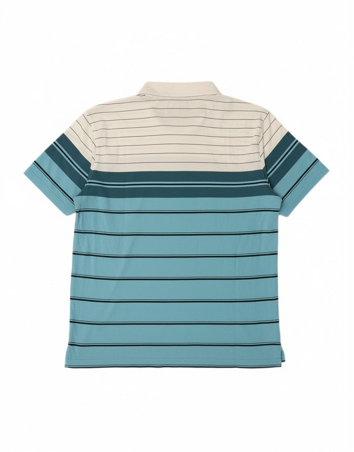 PENGUIN Mens Polo Shirt Medium Blue Striped Cotton
