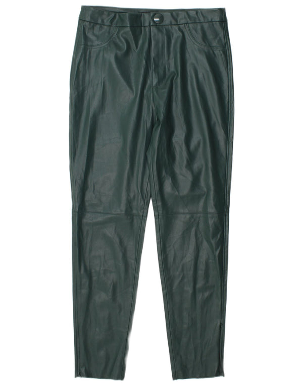 Zara Womens High Waist Skinny Faux Leather Trousers Large W30 L28 Green
