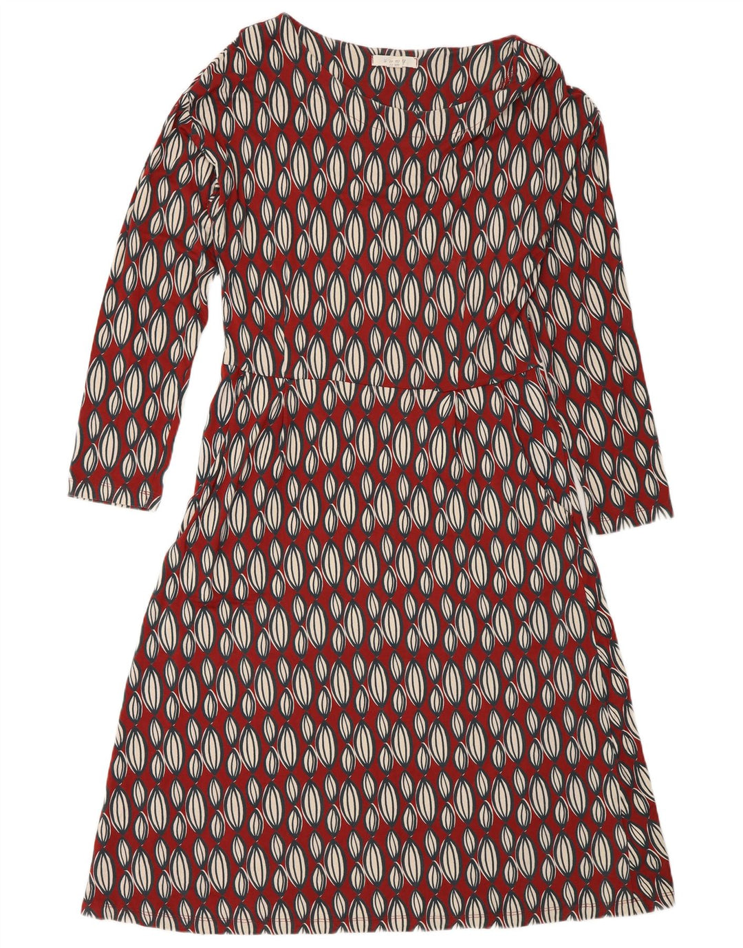 White Stuff Womens Long Sleeve A-Line Dress UK 12 Medium Red Geometric