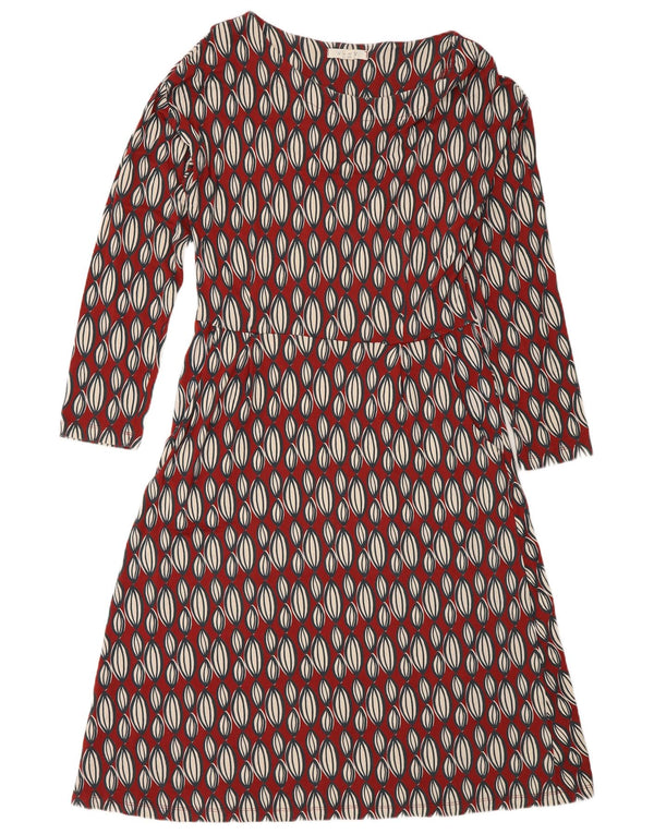 White Stuff Womens Long Sleeve A-Line Dress UK 12 Medium Red Geometric