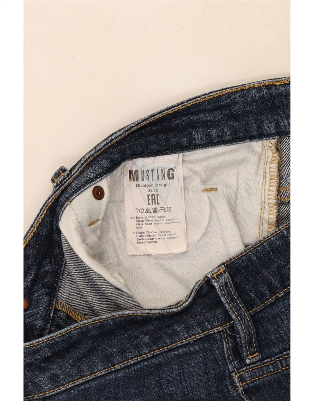 MUSTANG Mens Straight Jeans W34 L30 Navy Blue Cotton