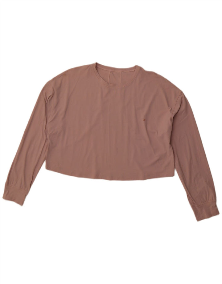 LULULEMON Womens Long Sleeve Loose Fit Crop Top UK 14 Medium Pink