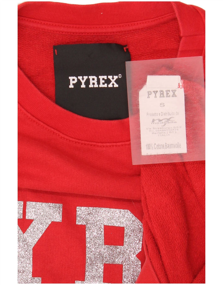 Pyrex Womens Graphic Oversized Sweatshirt Jumper UK 10 Small Red Cotton