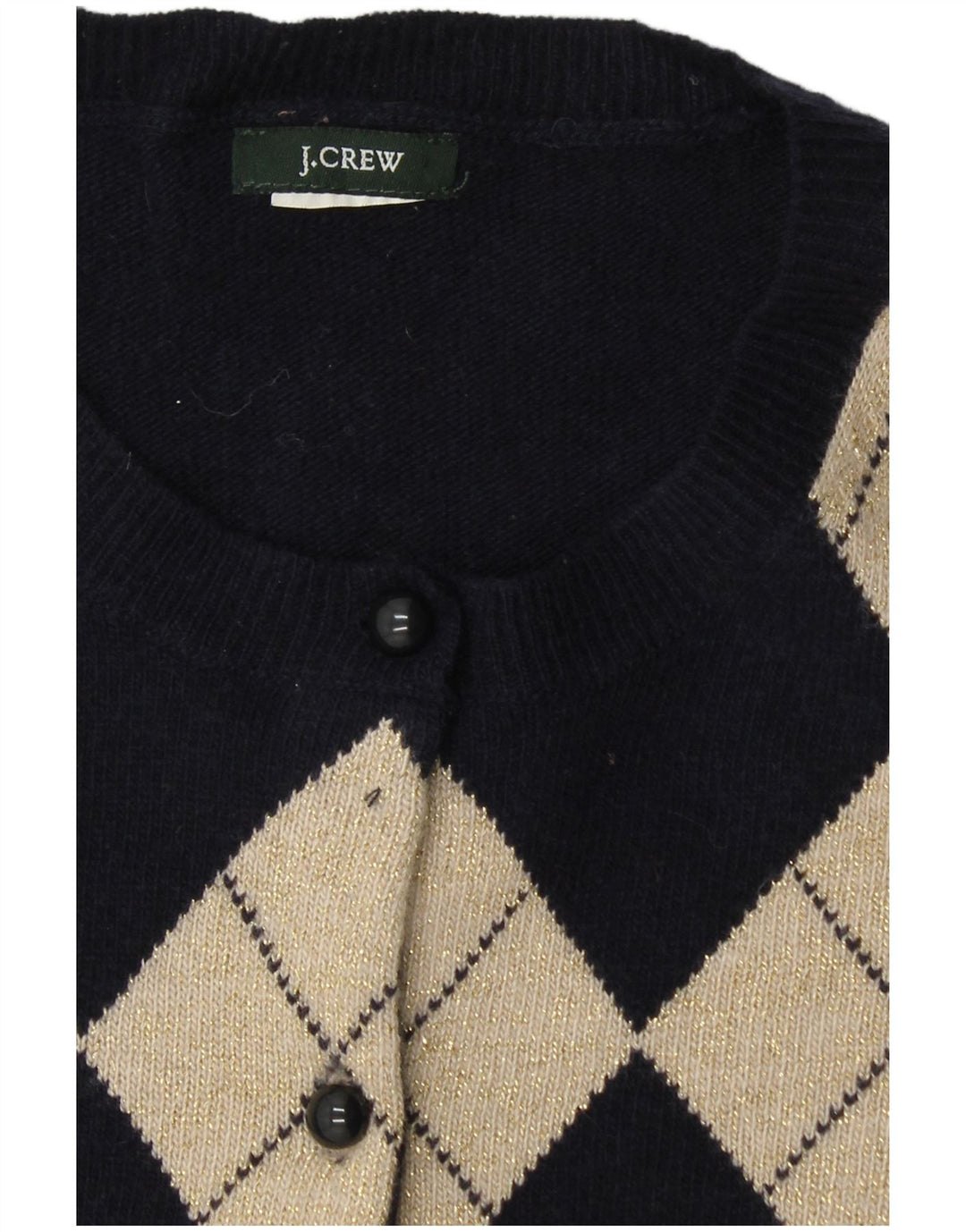 J. CREW Mens Cardigan Sweater UK 6 XS Navy Blue Argyle/Diamond