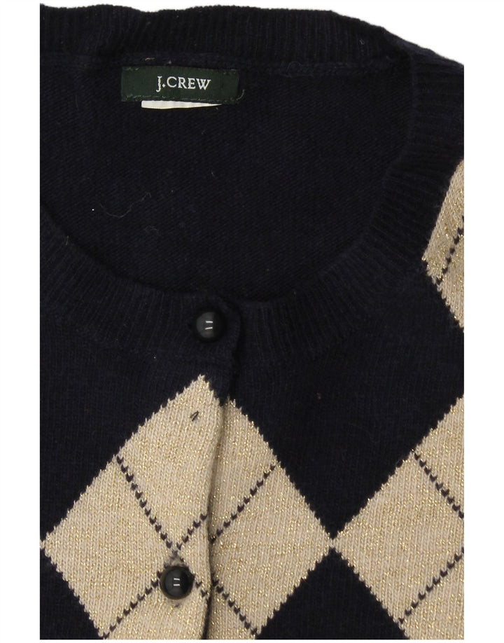 J. CREW Mens Cardigan Sweater UK 6 XS Navy Blue Argyle/Diamond