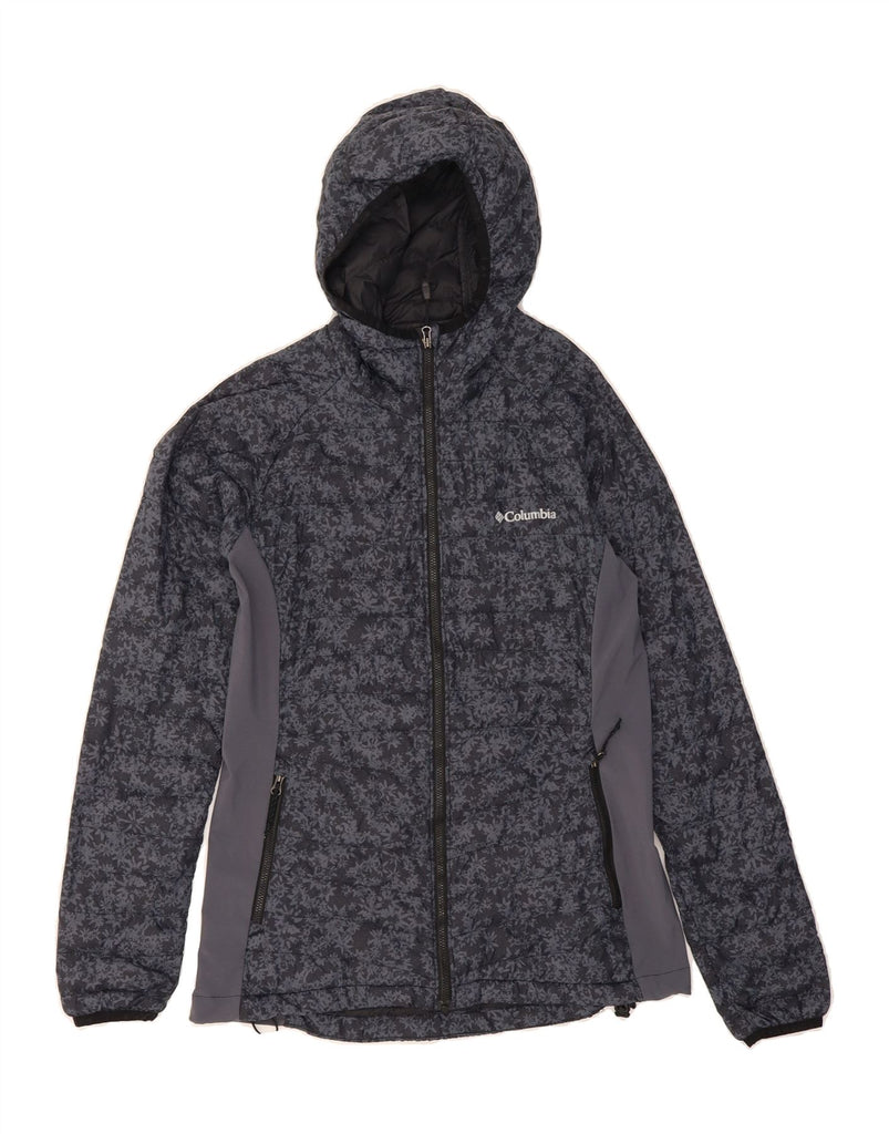 COLUMBIA Womens Hooded Padded Jacket UK 10 Small Grey Floral Polyester Vintage Columbia and Second-Hand Columbia from Messina Hembry 