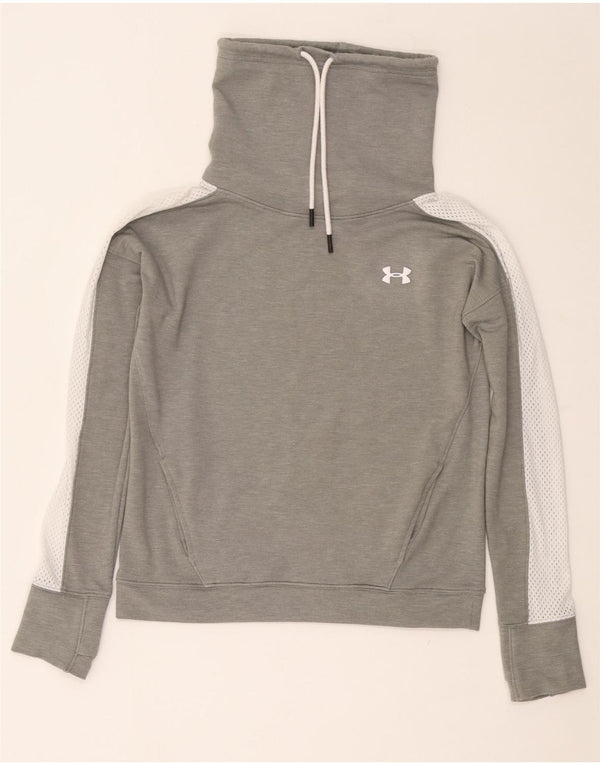 UNDER ARMOUR Womens Crop Loose Fit Hoodie Jumper UK 6 XS Grey Colourblock