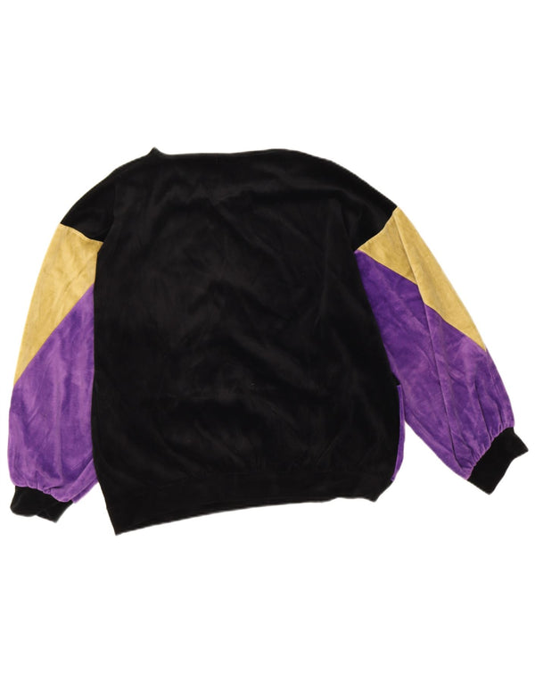 Vintage Womens Velvet Sweatshirt Jumper UK 16 Large Black Colourblock