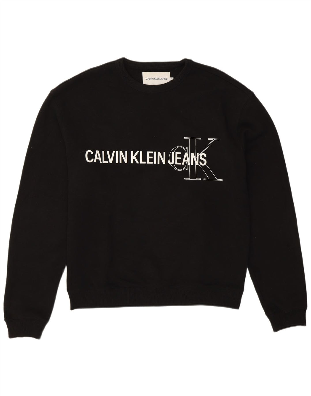 Calvin Klein Jeans Mens Graphic Sweatshirt Jumper Medium Black Cotton