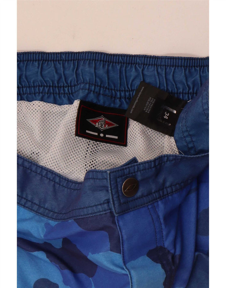 Bear Mens Swimming Shorts Large Blue Camouflage Polyester