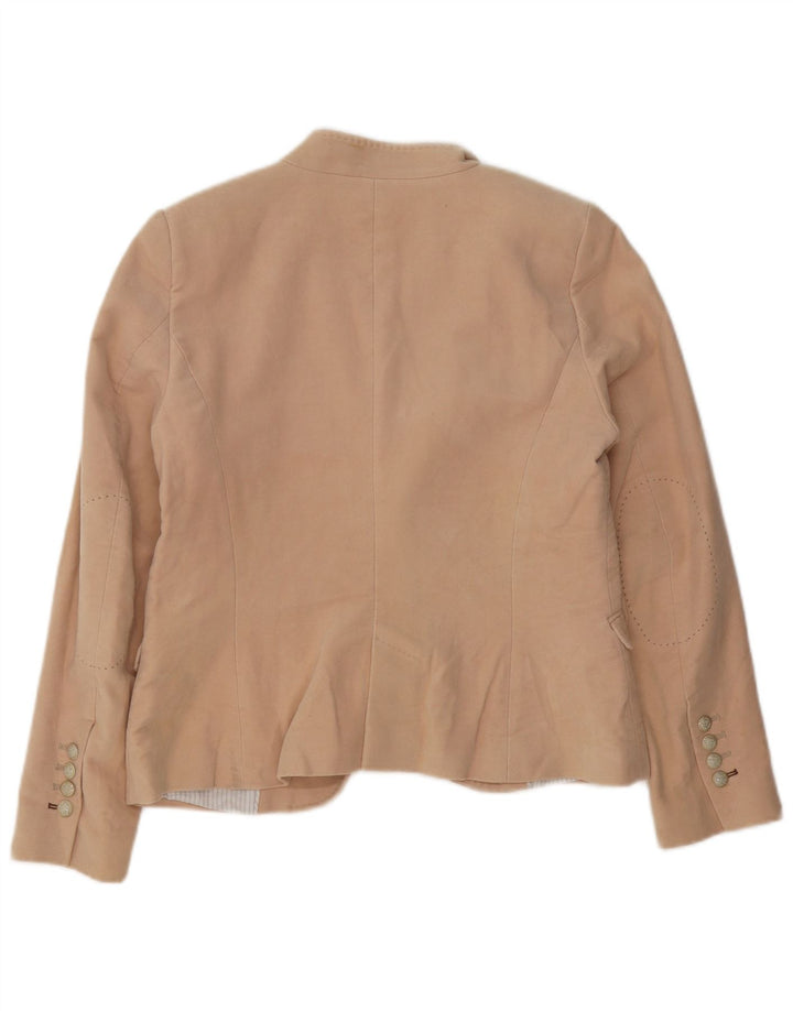 Zara Womens 1 Button Blazer Jacket UK 14 Large Beige Cotton