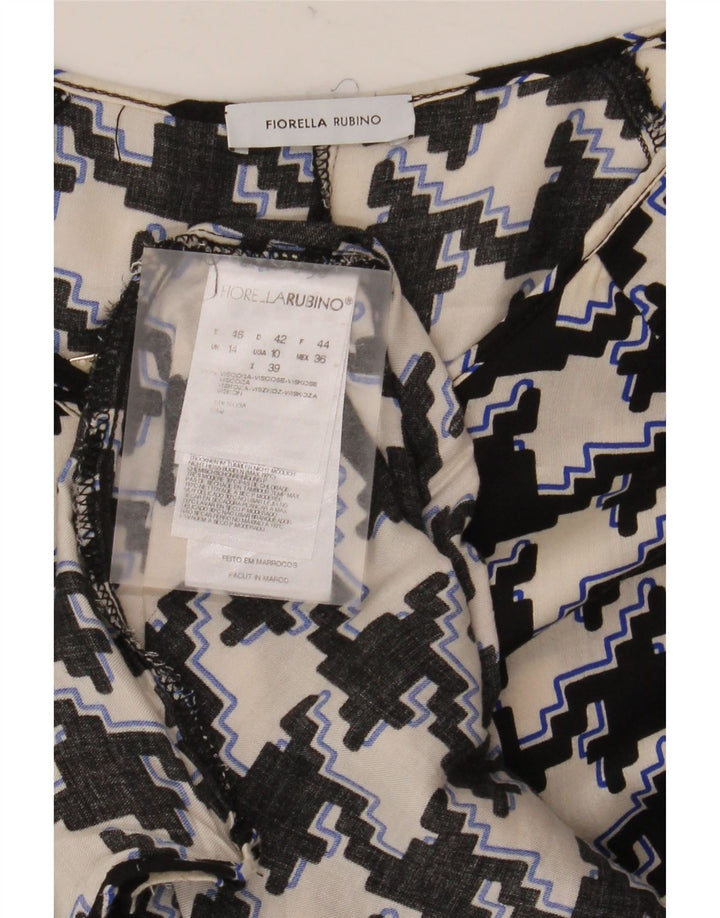 Fiorella Rubino Womens Blouse Top UK 14 Medium Black Houndstooth Viscose
