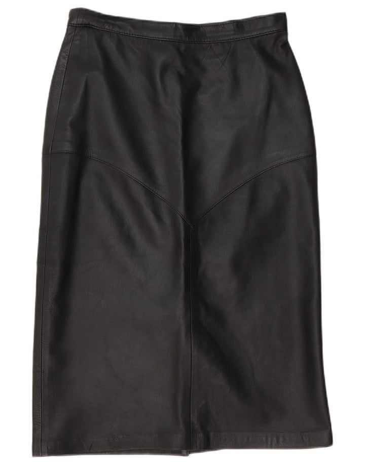 Vintage Womens Leather Skirt EU 40 Medium W30 Black Leather