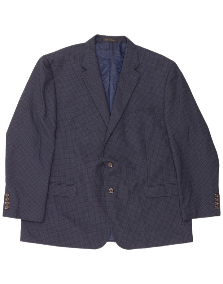 Chaps Mens Blazer Jacket EU 50 Large Navy Blue Houndstooth Polyester