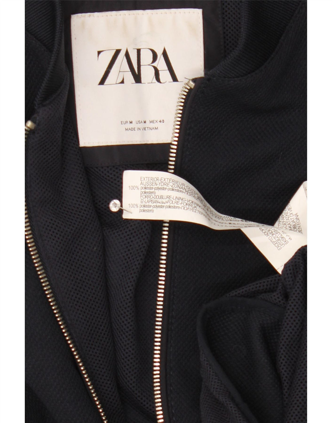ZARA Womens Bomber Jacket UK 14 Medium Navy Blue Polyester Vintage Zara and Second-Hand Zara from Messina Hembry 