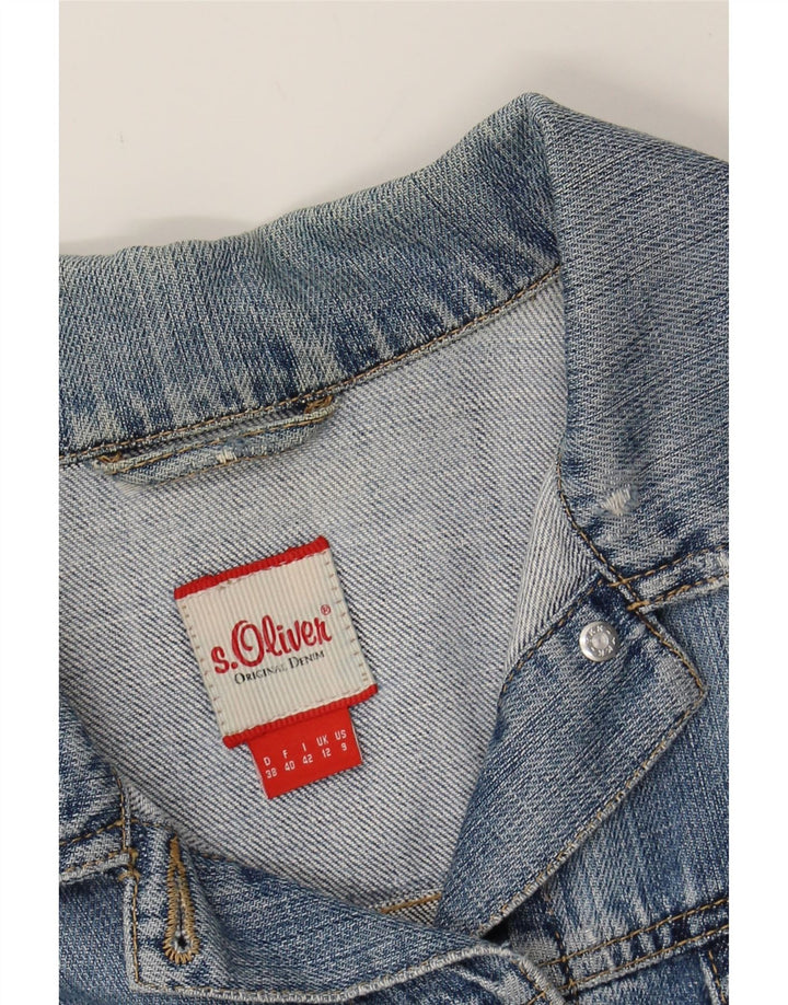 S.OLIVER Womens Crop Denim Jacket UK 12 Medium Blue Cotton Vintage S.Oliver and Second-Hand S.Oliver from Messina Hembry 