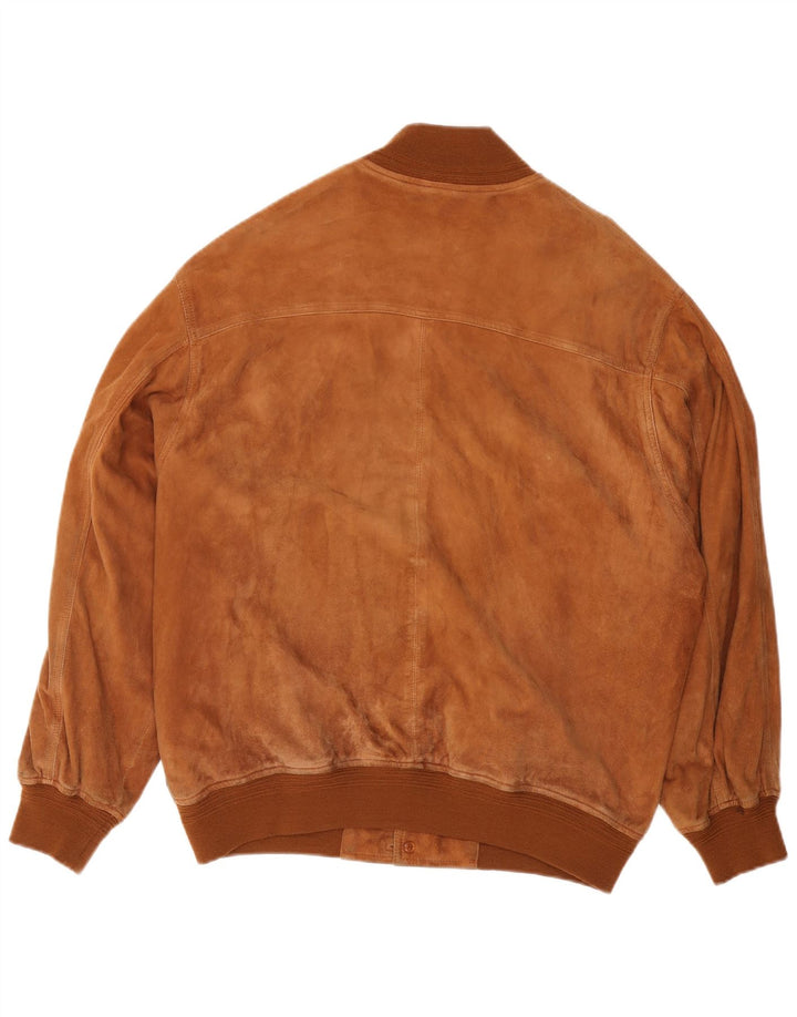 L.LAMBERTAZZI Mens Suede Bomber Jacket IT 50 Large Brown Leather