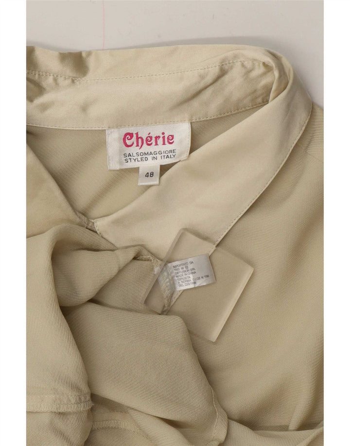 cherie Womens Shirt Blouse IT 48 XL Beige Silk