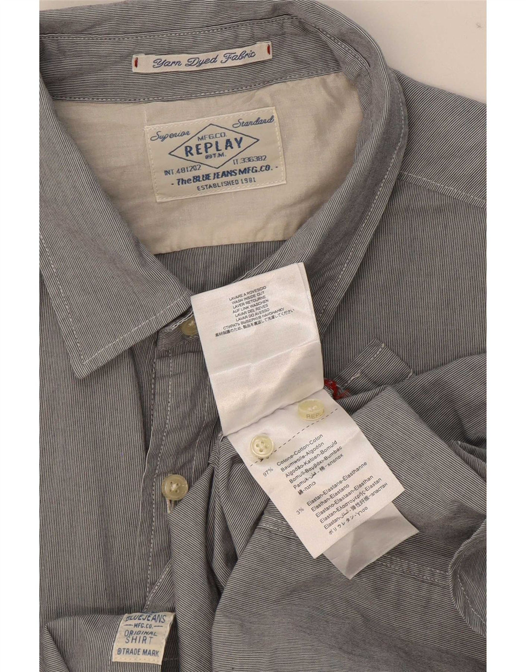 Replay Mens Shirt Medium Grey Pinstripe Cotton