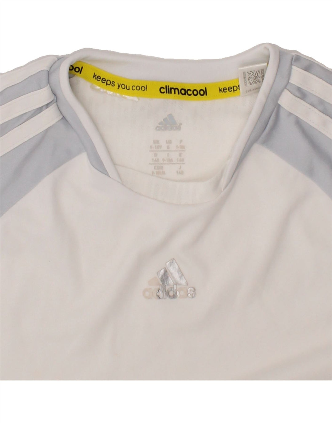 ADIDAS Boys Climacool T-Shirt Top 9-10 Years White Colourblock Polyester Vintage Adidas and Second-Hand Adidas from Messina Hembry 