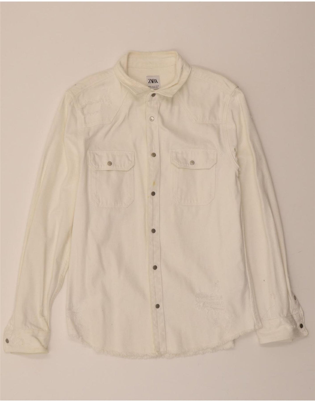 ZARA Mens Relaxed Fit Denim Shirt Medium White Cotton Vintage Zara and Second-Hand Zara from Messina Hembry 