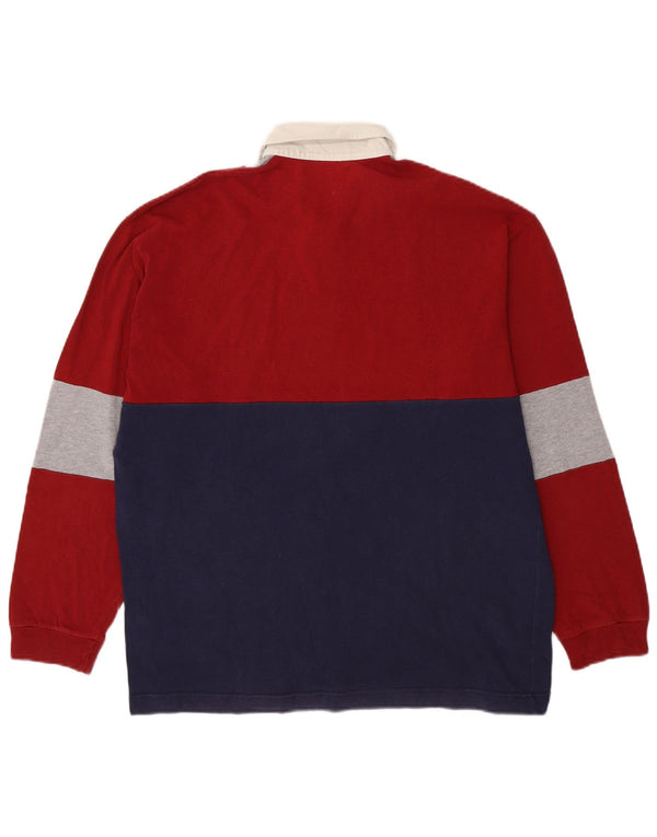Benetton Mens Long Sleeve Rugby Polo Shirt Large Multicoloured Colourblock