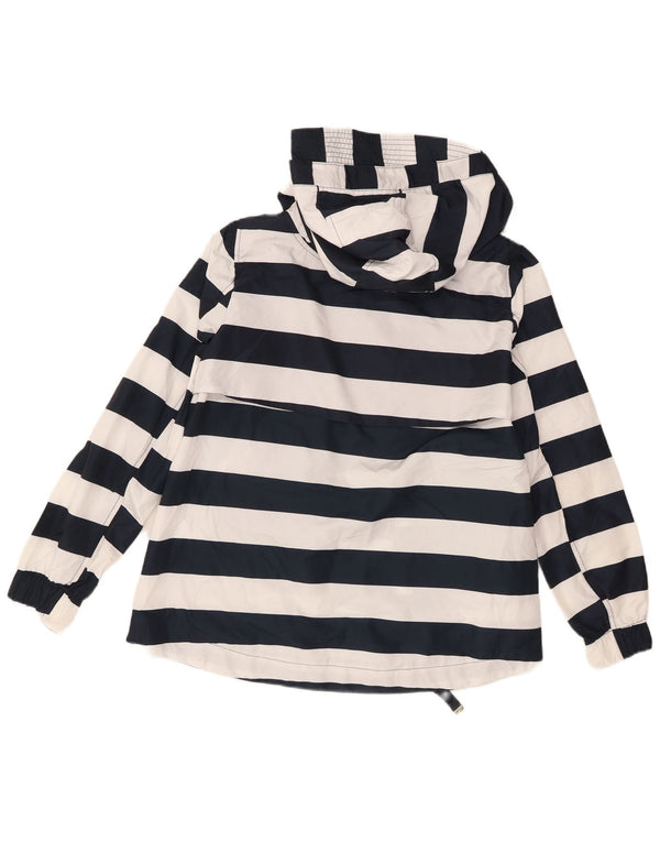 Zara Womens Hooded Windbreaker Jacket UK 16 Large Navy Blue Striped