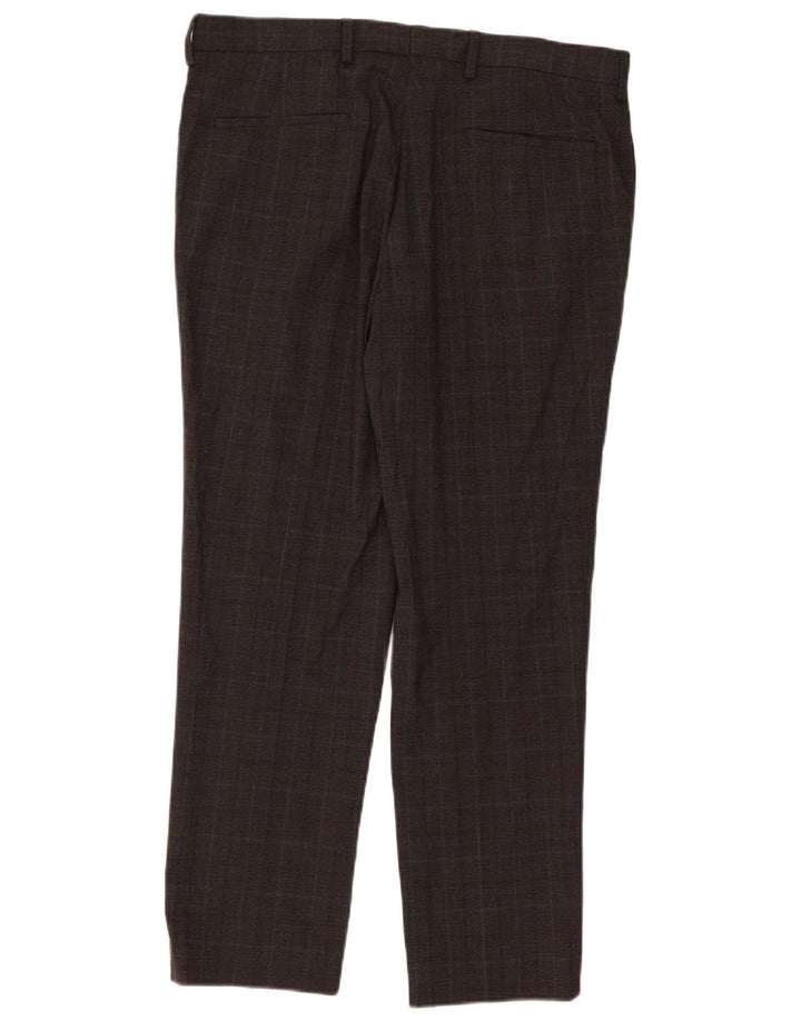 Marks & Spencer Mens Slim Chino Trousers W36 L31 Brown Check Polyester
