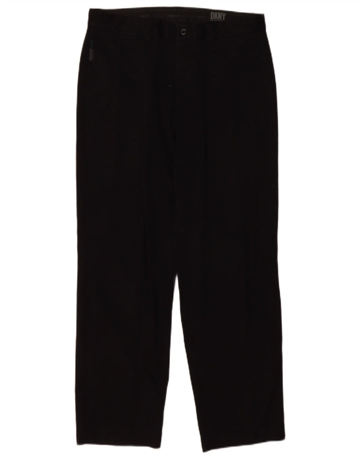 DKNY Mens Straight Chino Trousers W33 L28 Black Cotton