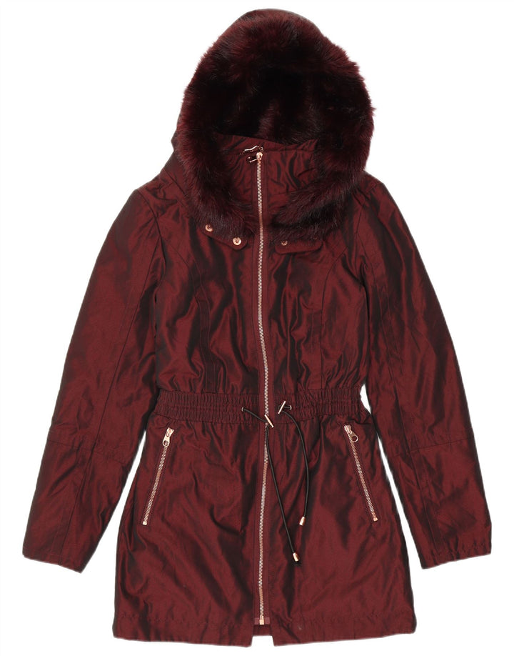 Ted Baker Womens Hooded Parka Jacket Size 1 XS Burgundy Polyester