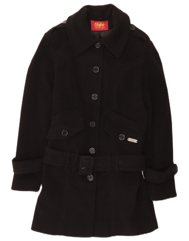 Buffalo Womens Belted Overcoat UK 10 Small Black Polyester