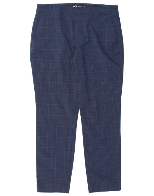 Zara Womens Slim Chino Trousers EU 36 XS W28 L26 Navy Blue Check Polyester