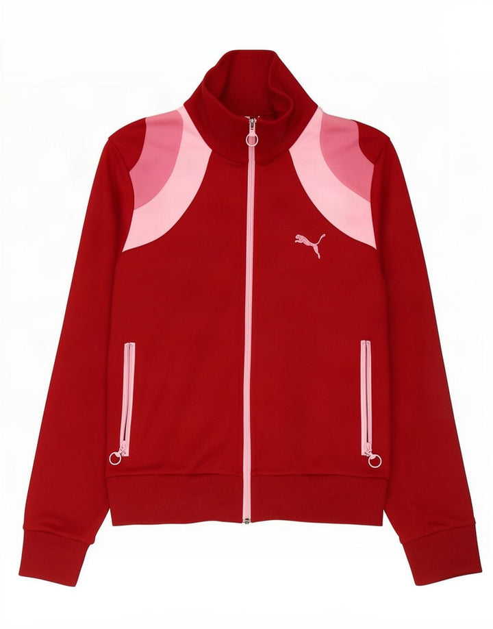 Puma Womens Tracksuit Top Jacket UK 12 Medium Red Colourblock Polyester