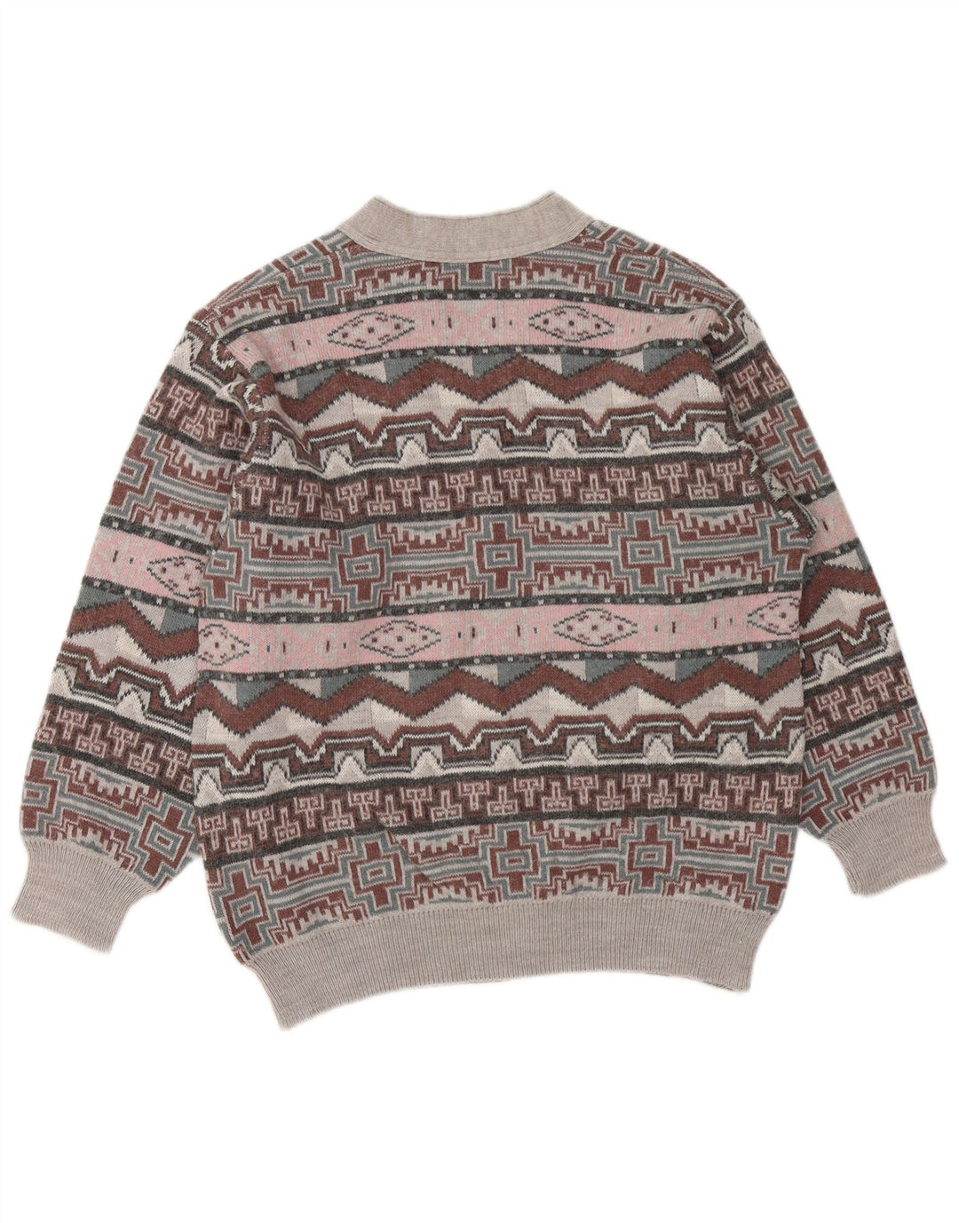 VINTAGE Mens V-Neck Jumper Sweater Medium Grey Geometric