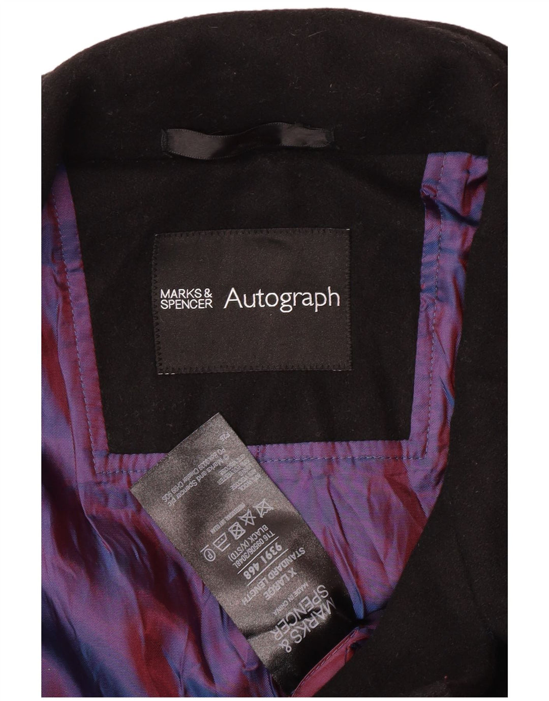 MARKS & SPENCER Mens Autograph Pea Coat UK 42 XL Black Wool