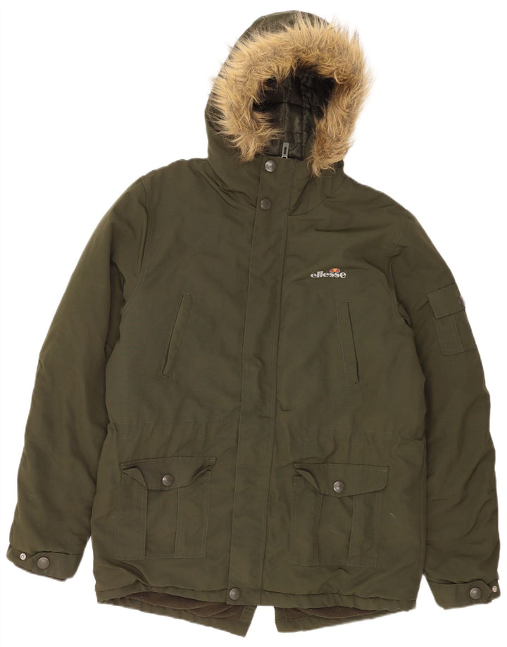 Ellesse Mens Hooded Parka Jacket UK 38 Medium Khaki Nylon