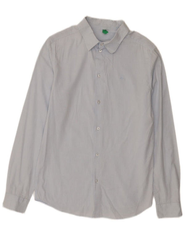 BENETTON Boys Shirt 11-12 Years 2XL Blue Pinstripe Cotton